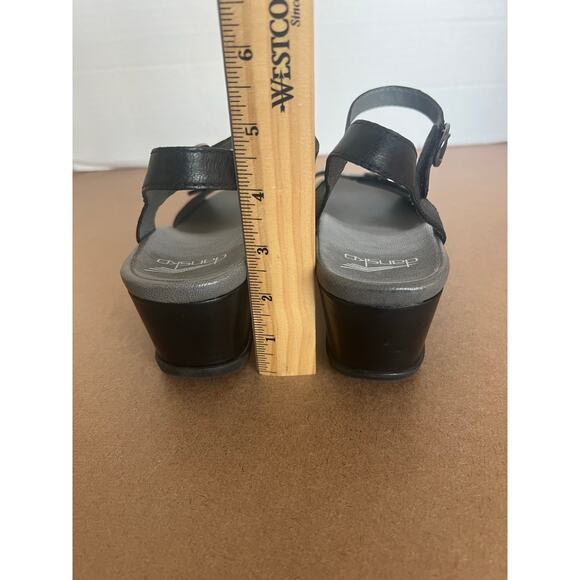 Dansko Arielle Gray/Black Leather Ankle Buckle Wedge Comfort Sandals US 8.5-9 - Picture 9 of 11
